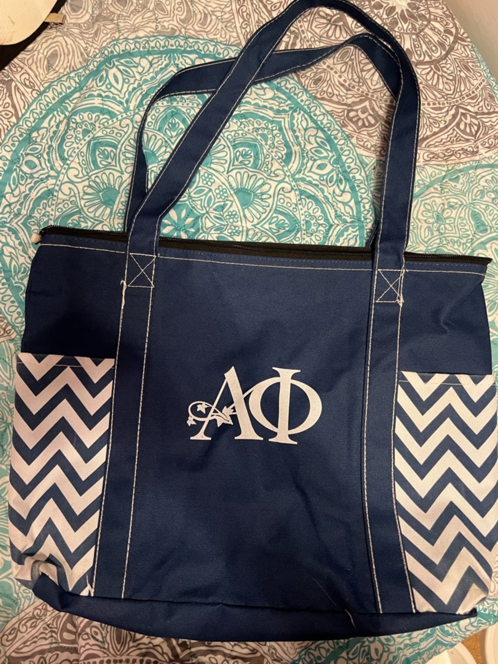 Alpha Phi Navy Chevron Tote Bag